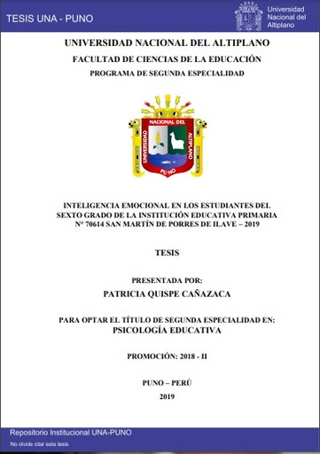 Inteligencia emocional en los estudiantes del sexto grado de la Institución Educativa Primaria N° 70614 San Martín de Porres de Ilave – 2019