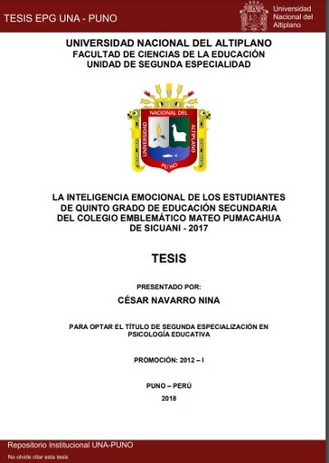 La inteligencia emocional de los estudiantes de quinto grado de Educación Secundaria del Colegio Emblemático Mateo Pumacahua de Sicuani - 2017