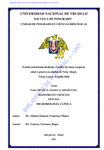 Estado nutricional mediante el índice de masa corporal, edad y género en adultos de Vista Alegre, Víctor Larco -Trujillo 2020