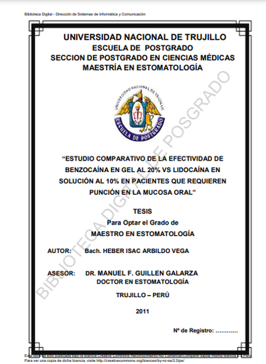 Estudio comparativo de la efectividad de benzocaína en gel al 20% vs lidocaína en solución al 10% en pacientes que requieren punción en la mucosa oral