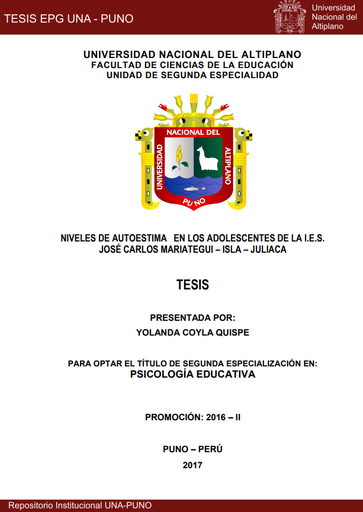 Niveles de autoestima en los adolescentes de la I.E.S. José Carlos Mariategui – Isla – Juliaca