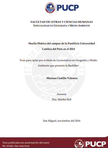 Huella hídrica del campus de la Pontificia Universidad Católica del Perú en el 2014