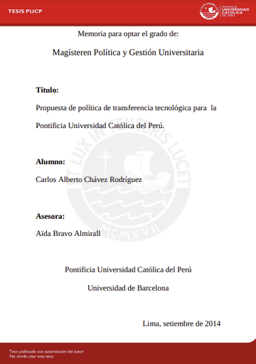 Propuesta de política de transferencia tecnológica para la Pontificia Universidad Católica del Perú