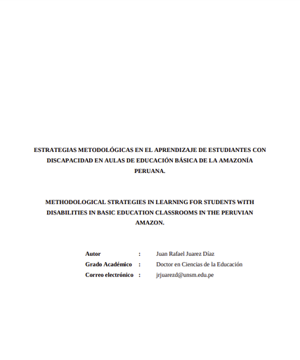 Estrategias metodológicas en el aprendizaje de estudiantes con discapacidad en aulas de educación básica de la Amazonia Peruana