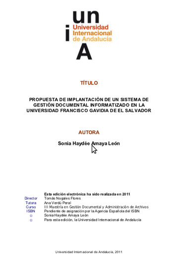 Propuesta de implantación de un sistema de gestión documental informatizado en la Universidad Francisco Gavidia de El Salvador