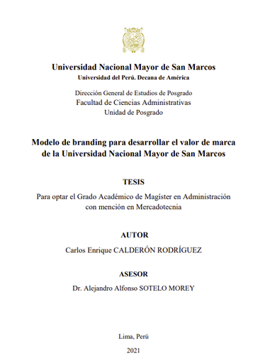 Modelo de branding para desarrollar el valor de marca de la Universidad Nacional Mayor de San Marcos