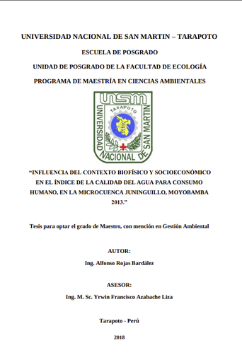 Influencia del contexto biofísico y socioeconómico en índice de calidad de agua para consumo