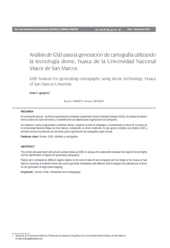 Análisis de GSD para la generación de cartografía utilizando la tecnología drone, huaca de la UNMSM