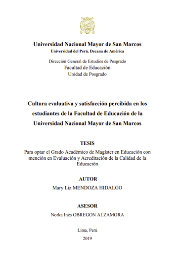 Cultura evaluativa y satisfacción percibida en los estudiantes de la Facultad de Educación UNMSM