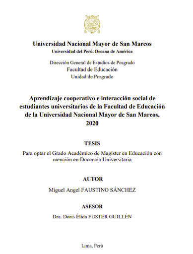 Aprendizaje cooperativo e interacción social de estudiantes universitarios de la Facultad de Educación de la UNMSM