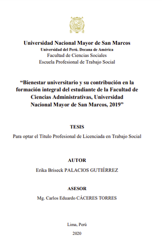 Bienestar universitario y su contribución en la formación integral del estudiante de la Facultad de Ciencias Administrativas UNMSM