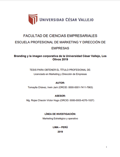 Branding y la imagen corporativa de la Universidad César Vallejo, Los Olivos 2019