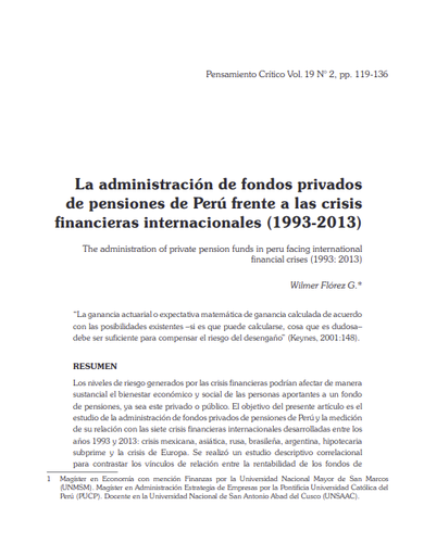 La administración de fondos privados de pensiones de Perú frente a las crisis financieras internacionales (1993-2013)