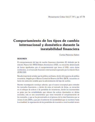Comportamiento de los tipos de cambio internacional y doméstico durante la inestabilidad financiera Autores/as