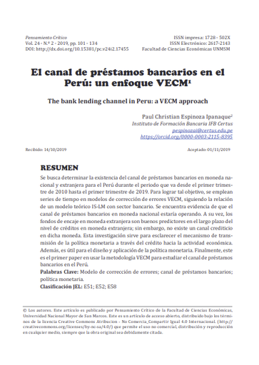 El canal de préstamos bancarios en el Perú: un enfoque VECM