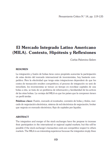 El Mercado Integrado Latino Americano (MILA). Contexto, Hipótesis y Reflexiones