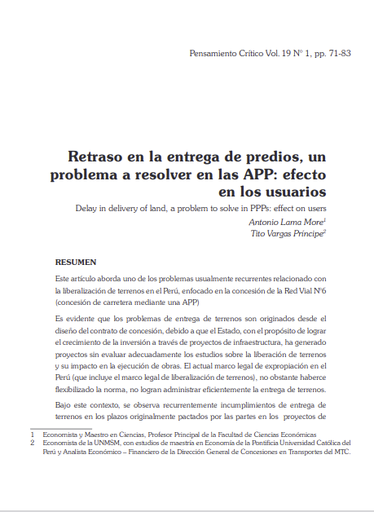 Retraso en la entrega de predios, un problema a resolver en las APP: efecto en los usuarios