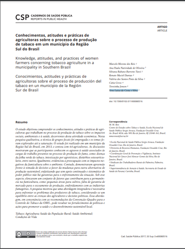 Conhecimentos, atitudes e práticas de agricultoras sobre o processo de produção de tabaco em um município da Região Sul do Brasil