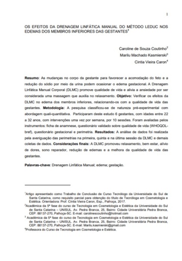 Os efeitos da drenagem linfática manual do método Leduc nos edemas dos membros inferiores das gestantes