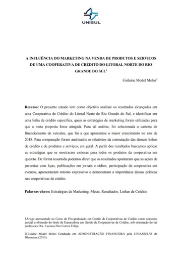 A influência do marketing na venda de produtos e serviços de uma cooperativa de crédito do litoral norte do Rio Grande do Sul