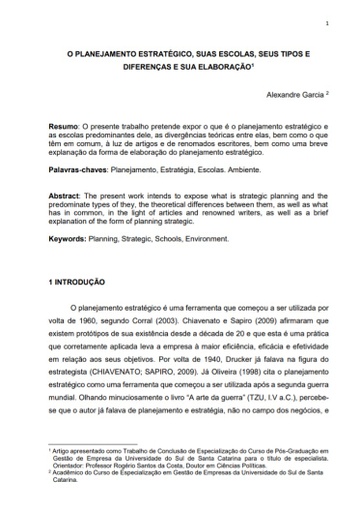 O planejamento estratégico, suas escolas, seus tipos e diferenças e sua elaboração