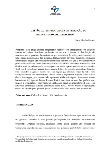 Gestão da temperatura na distribuição de medicamento em cadeia fria