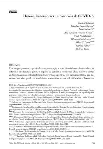 História, historiadores e a pandemia de COVID-19