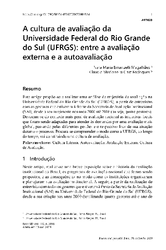 A cultura de avaliação da Universidade Federal do Rio Grande do Sul (UFRGS): entre a avaliação externa e a autoavaliação