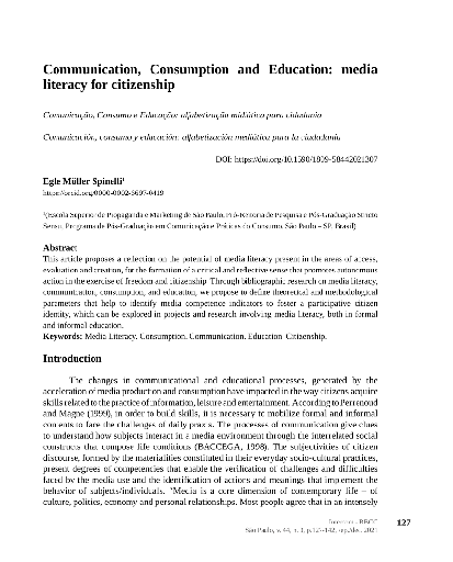 Comunicação, Consumo e Educação: alfabetização midiática para cidadania