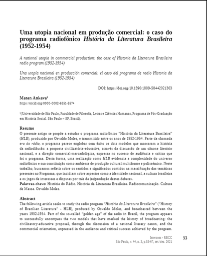 Uma utopia nacional em produção comercial: o caso do programa radiofônico História da Literatura Brasileira (1952-1954)