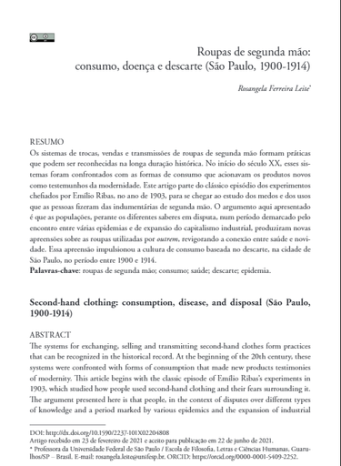 Roupas de segunda mão: consumo, doença e descarte (São Paulo, 1900-1914)