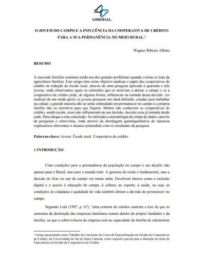 O jovem do campo e a influência da cooperativa de crédito para a sua permanência no meio rural