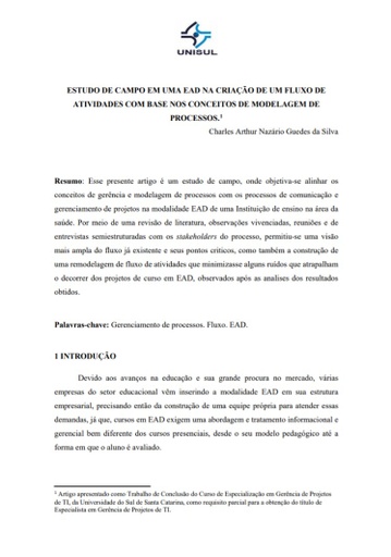 Estudo de campo em uma EAD na criação de um fluxo de atividades com base nos conceitos de modelagem de processos