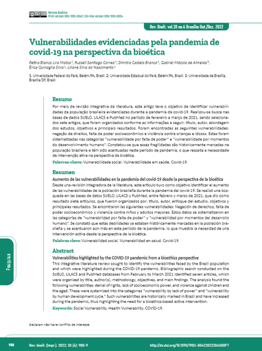 Vulnerabilidades evidenciadas pela pandemia de covid-19 na perspectiva da bioética