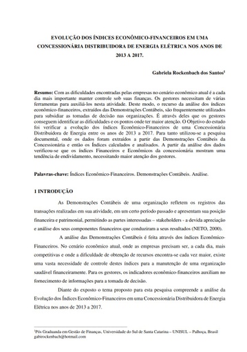 Evolução dos índices econômico-financeiros em uma concessionária distribuidora de energia elétrica nos anos de 2013 a 2017