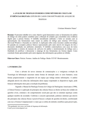 A análise de tráfego em redes como método de coleta de evidências digitais: estudo de casos com softwares de análise de tráfego