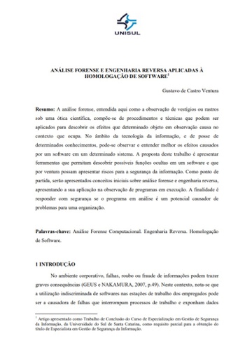 Análise forense e engenharia reversa aplicadas à homologação de software