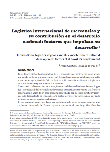 Logística internacional de mercancías y su contribución en el desarrollo nacional: factores que impulsan su desarrollo