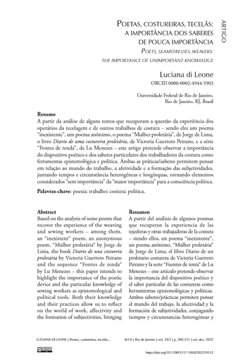 Poetas, costureiras, tecelãs: a importância dos saberes de pouca importância