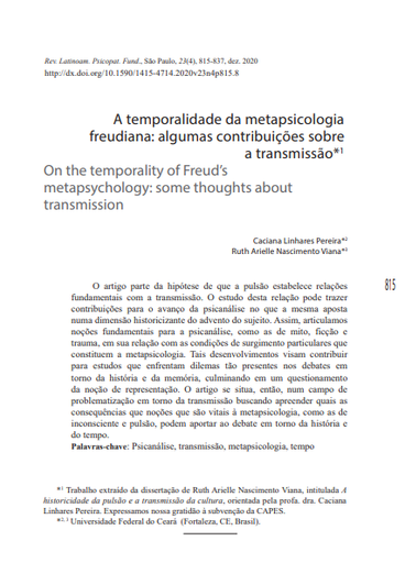 A temporalidade da metapsicologia freudiana: algumas contribuições sobre a transmissão