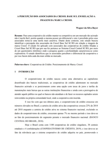 A percepção dos associados da Cresol Base Sul em relação a imagem da marca Cresol