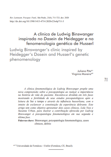 A clínica de Ludwig Binswanger inspirada no Dasein de Heidegger e na fenomenologia genética de Husserl