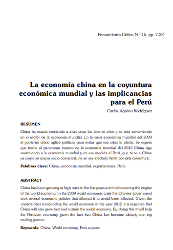 La economía china en la coyuntura económica mundial y las implicancias para el Perú