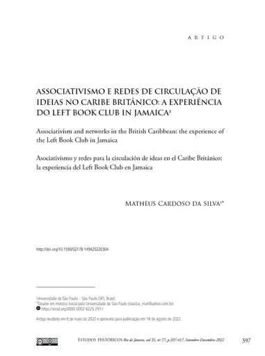 ASSOCIATIVISMO E REDES DE CIRCULAÇÃO DE IDEIAS NO CARIBE BRITÂNICO: A EXPERIÊNCIA DO LEFT BOOK CLUB IN JAMAICA