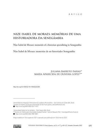 NIZE ISABEL DE MORAES: MEMÓRIAS DE UMA HISTORIADORA DA SENEGÂMBIA