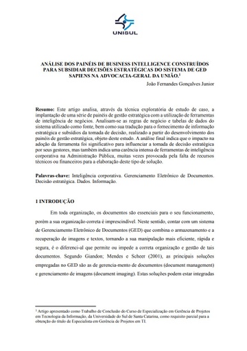 Análise dos painéis de business intelligence construídos para subsidiar decisões estratégicas do sistema de GED SAPIENS na advocacia-geral da união