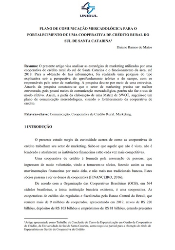 Plano de comunicação mercadológica para o fortalecimento de uma cooperativa de crédito rural do sul de Santa Catarina