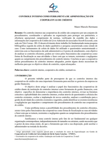 Controle interno como ferramenta de administração em cooperativas de crédito