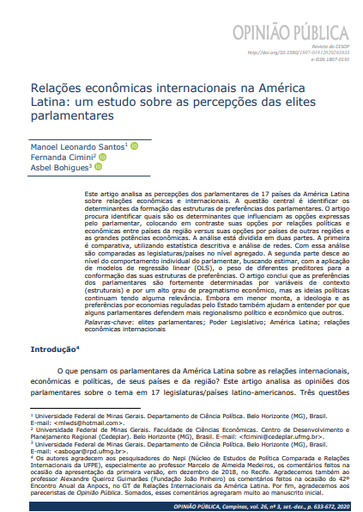 Relações econômicas internacionais na América Latina: um estudo sobre as percepções das elites parlamentares