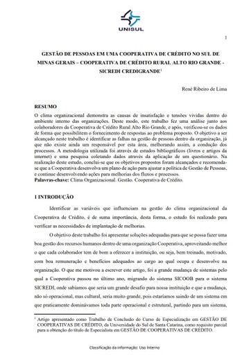 Gestão de pessoas em uma cooperativa de crédito do sul de Minas Gerais - cooperativa de crédito rural Alto Rio Grande - Sicredi Credigrande